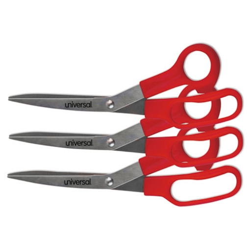 Picture of General Purpose Stainless Steel Scissors, 7.75" Long, 3" Cut Length, Red Offset Handles, 3/pack