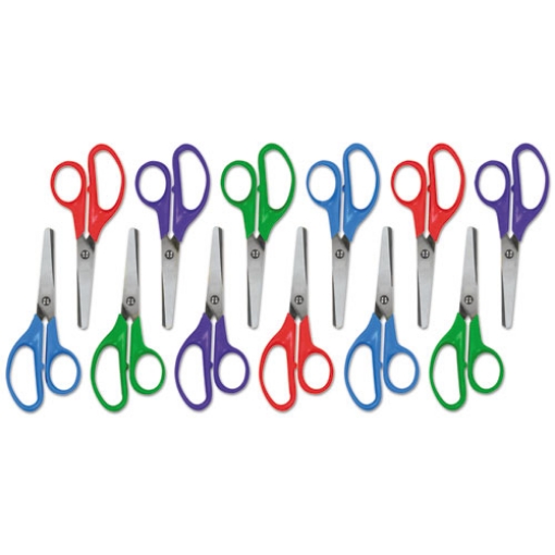 Picture of Kids' Scissors, Rounded Tip, 5" Long, 1.75" Cut Length, Assorted Straight Handles, 12/pack