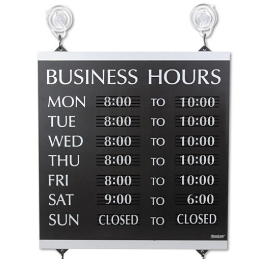 Picture of Century Series Business Hours Sign, Heavy-Duty Plastic, 13 X 14, Black