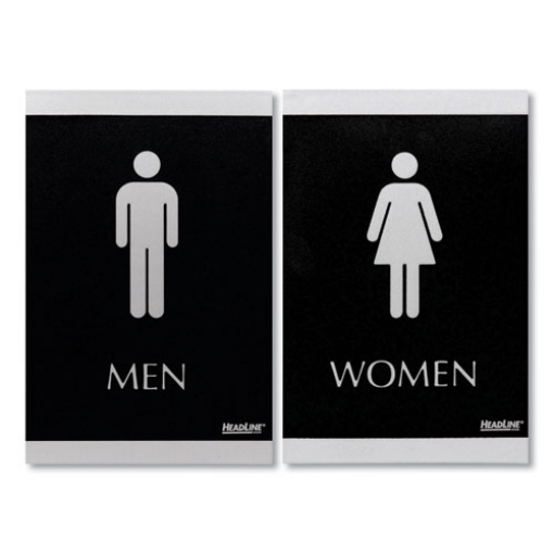 Picture of Century Series Office Sign, Men; Women, 6 x 9, Black/Silver