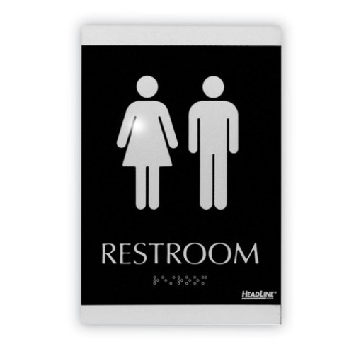 Picture of Century Series Office Sign, Men/Women Restroom, 6 x 9, Black/Silver