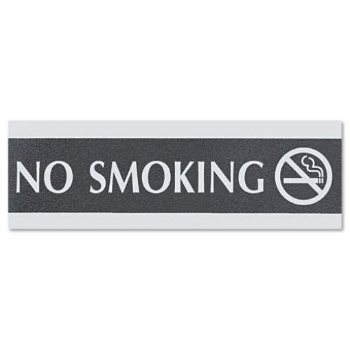 Picture of Century Series Office Sign, No Smoking, 9 X 3, Black/silver