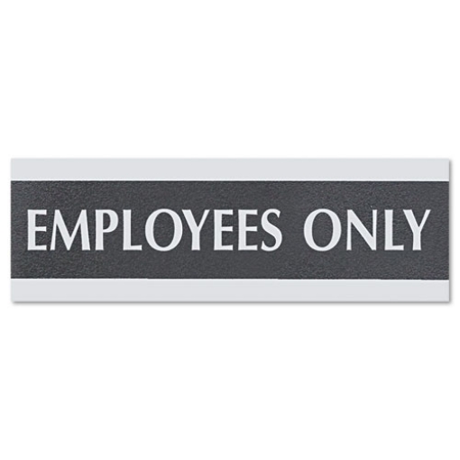 Picture of Century Series Office Sign, Employees Only, 9 X 3, Black/silver