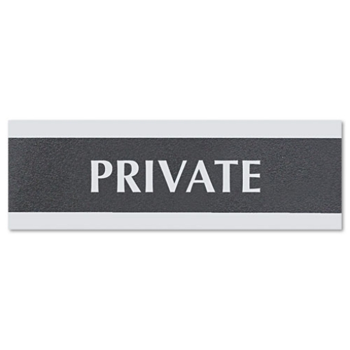 Picture of Century Series Office Sign, Private, 9 X 3, Black/silver