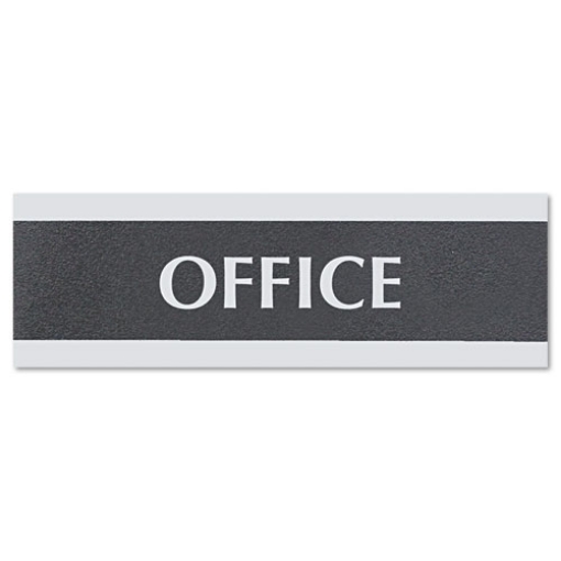 Picture of Century Series Office Sign, Office, 9 X 3, Black/silver