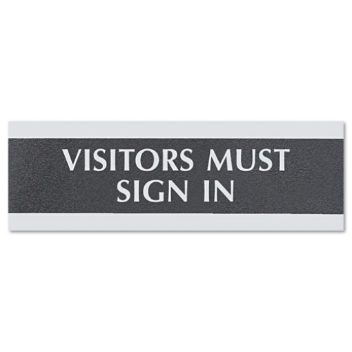 Picture of Century Series Office Sign, Visitors Must Sign In, 9 X 3, Black/silver