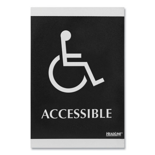 Picture of Century Series Office Sign, Accessible, 6 x 9, Black/Silver