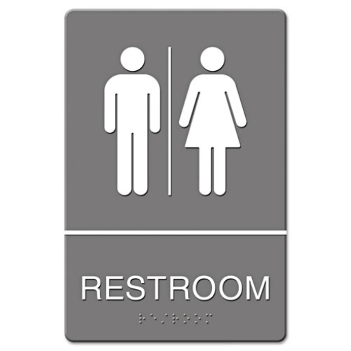 Picture of Ada Sign, Restroom Symbol Tactile Graphic, Molded Plastic, 6 X 9, Gray