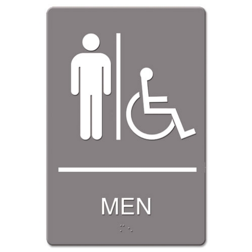 Picture of Ada Sign, Men Restroom Wheelchair Accessible Symbol, Molded Plastic, 6 X 9, Gray