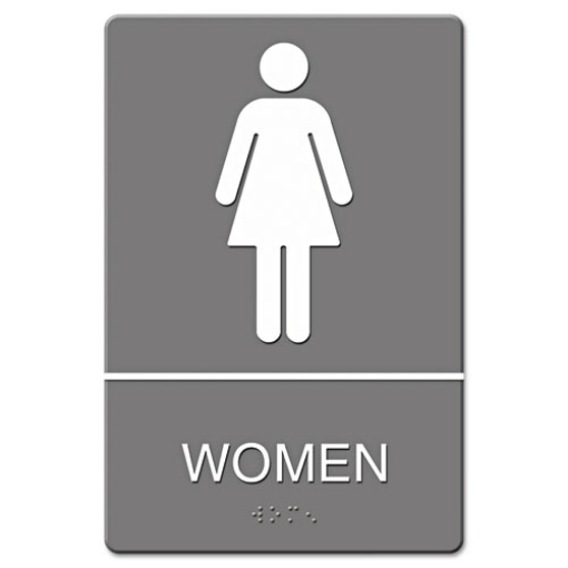 Picture of Ada Sign, Women Restroom Symbol W/tactile Graphic, Molded Plastic, 6 X 9, Gray