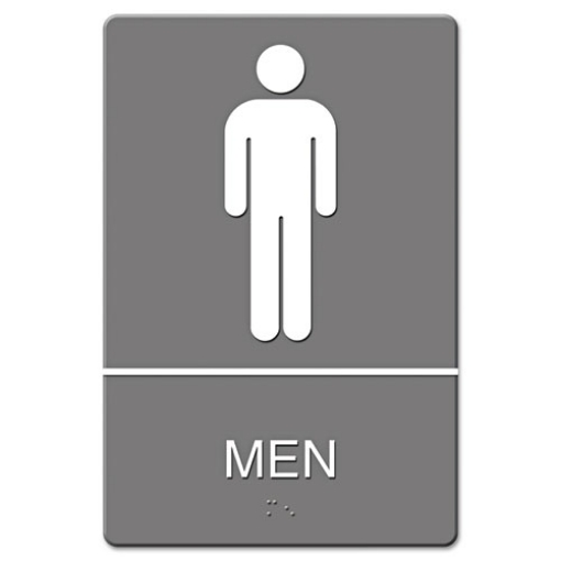 Picture of Ada Sign, Men Restroom Symbol W/tactile Graphic, Molded Plastic, 6 X 9, Gray