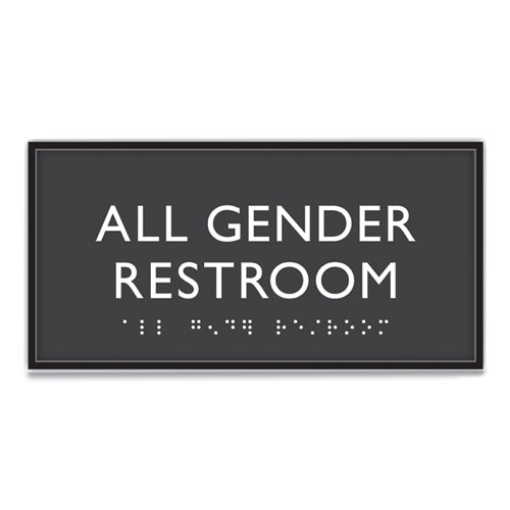 Picture of ADA Sign, All Gender Restroom, Plastic, 4 x 4, Clear/White