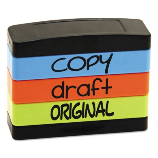 Picture of Interlocking Stack Stamp, Copy, Draft, Original, 1.81" X 0.63", Assorted Fluorescent Ink