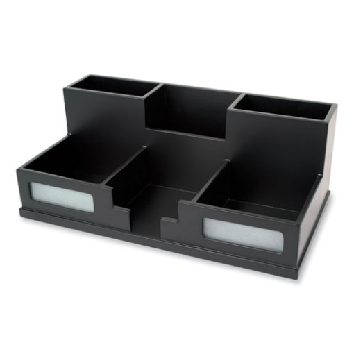 Picture of Midnight Black Desk Organizer with Smartphone Holder, 6 Compartments, Wood, 10.5 x 5.5 x 4