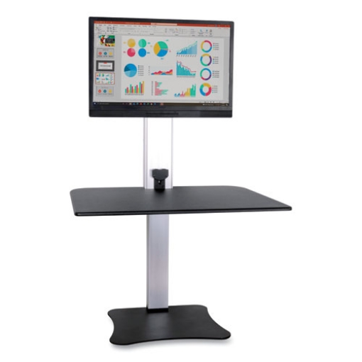 Picture of High Rise Electric Standing Desk Workstation, Single Monitor, 28" x 23" x 20.25", Black/Aluminum, Ships in 1-3 Business Days