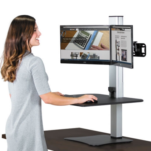 Picture of High Rise Electric Dual Monitor Standing Desk Workstation, 28" X 23" X 20.25", Black/aluminum