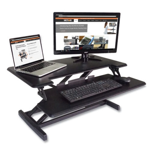 Picture of High Rise Height Adjustable Compact Standing Desk with Keyboard Tray, 32.5 x 25 x 19, Black, Ships in 1-3 Business Days