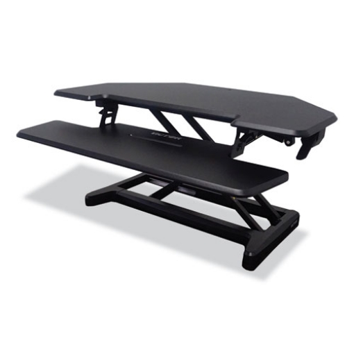 Picture of Height Adjustable Corner Standing Desk with Keyboard Tray, 36 x 20 x 0 to 20, Black, Ships in 1-3 Business Days