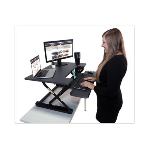 Picture of High Rise Height Adjustable Standing Desk With Keyboard Tray, 31" X 31.25" X 5.25" To 20", Gray/black