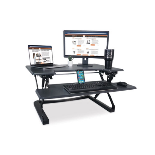 Picture of High Rise Height Adjustable Standing Desk With Keyboard Tray, 36" X 31.25" X 5.25" To 20", Gray/black