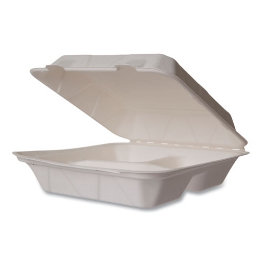 Picture of Nourish Molded Fiber Takeout Containers, 3-Compartment, 5 x 9 x 2, White, Sugarcane, 200/Carton