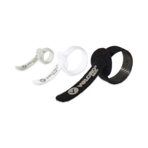 Picture of Portable Cord Ties, (2) 3" x 0.25"/ (2) 5" x 0.38"/ (2) 7" x 0.5", Black/Gray/White, 6/Pack