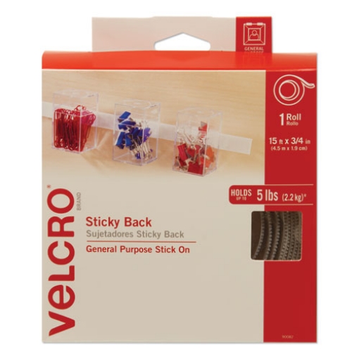 Picture of Sticky-Back Fasteners With Dispenser, Removable Adhesive, 0.75" X 15 Ft, White