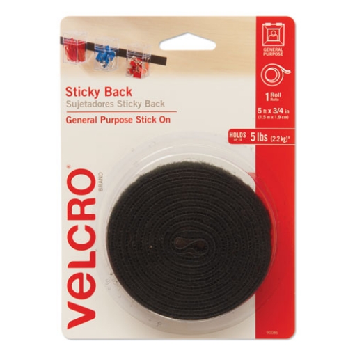 Picture of Sticky-Back Fasteners With Dispenser, Removable Adhesive, 0.75" X 5 Ft, Black