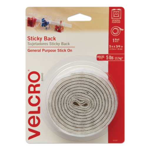 Picture of Sticky-Back Fasteners With Dispenser, Removable Adhesive, 0.75" X 5 Ft, White