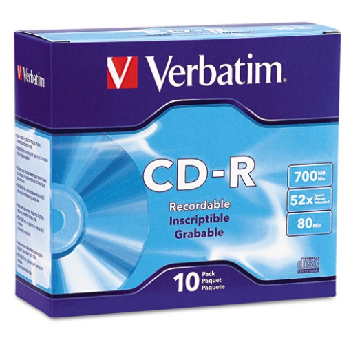 Picture of Cd-R Recordable Disc, 700 Mb/80 Min, 52x, Slim Jewel Case, Silver, 10/pack