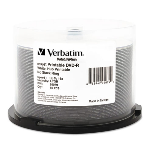 Picture of DVD-R DataLife Plus Printable Recordable Disc, 4.7 GB,16x, Spindle, White, 50/Pack