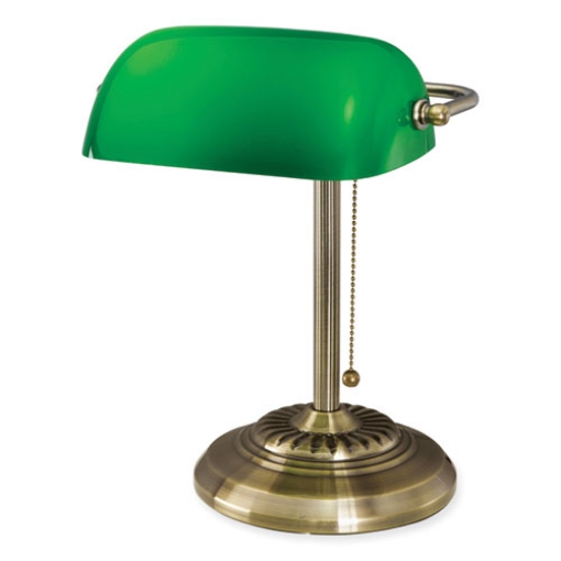 Picture of LED Bankers Lamp with Green Shade, Cable Suspension Neck, 13.5" High, Antique Brass, Ships in 4-6 Business Days