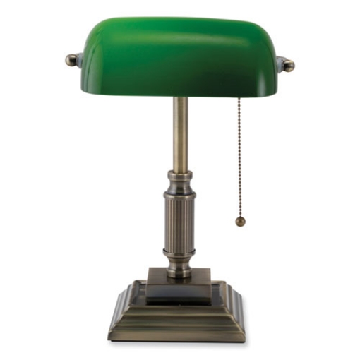 Picture of LED Bankers Lamp with Green Shade, Candlestick Neck, 14.75" High, Antique Bronze, Ships in 4-6 Business Days