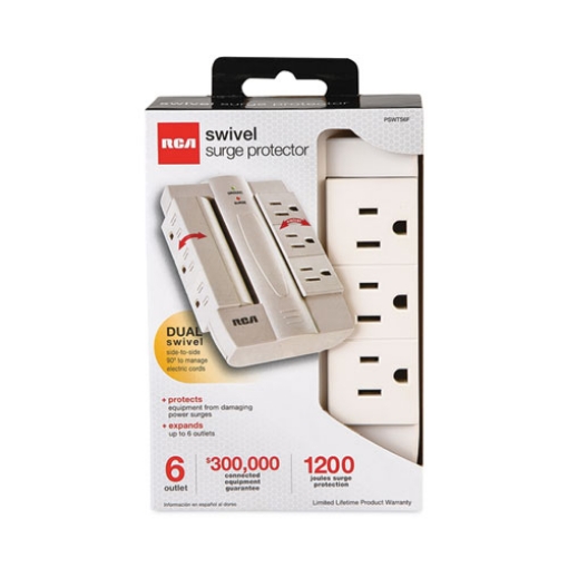 Picture of 6 outlet swivel surge protector, 6 ac outlets, 1,200 j, white