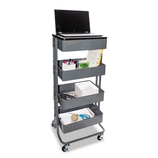 Picture of Adjustable Multi-Use Storage Cart And Stand-Up Workstation, 15.25" X 11" X 18.5" To 39", Gray