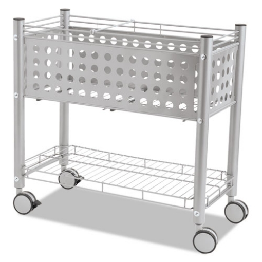 Picture of File Cart with Open Top, Metal, 1 Shelf, 2 Bins, 28.25" x 13.75" x 27.38", Matte Gray