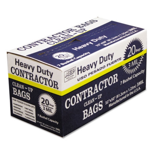 Picture of Heavy-Duty Contractor Clean-Up Bags, 60 Gal, 3 Mil, 32" X 50", Black, 20/carton