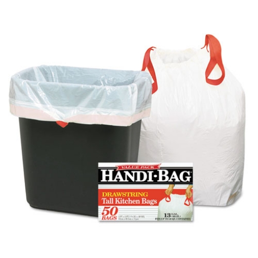 Picture of Drawstring Kitchen Bags, 13 Gal, 0.6 Mil, 24" X 27.38", White, 50/box