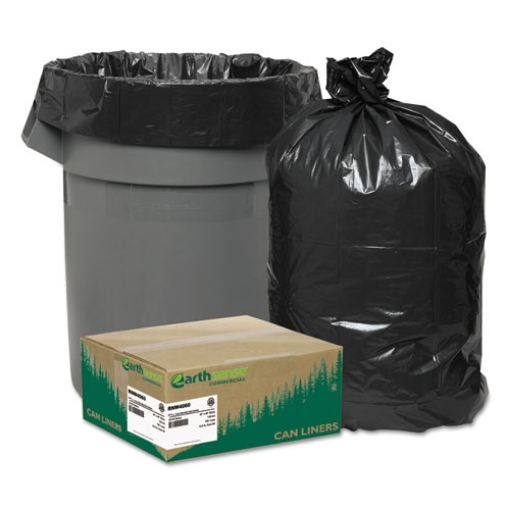 Picture of Linear Low Density Recycled Can Liners, 33 gal, 1.65 mil, 33" x 39", Black, 10 Bags/Roll, 10 Rolls/Carton