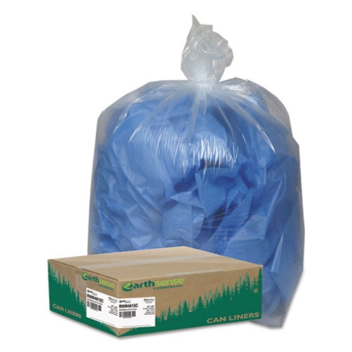 Picture of Linear Low Density Clear Recycled Can Liners, 45 gal, 1.5 mil, 40" x 46", Clear, 10 Bags/Roll, 10 Rolls/Carton