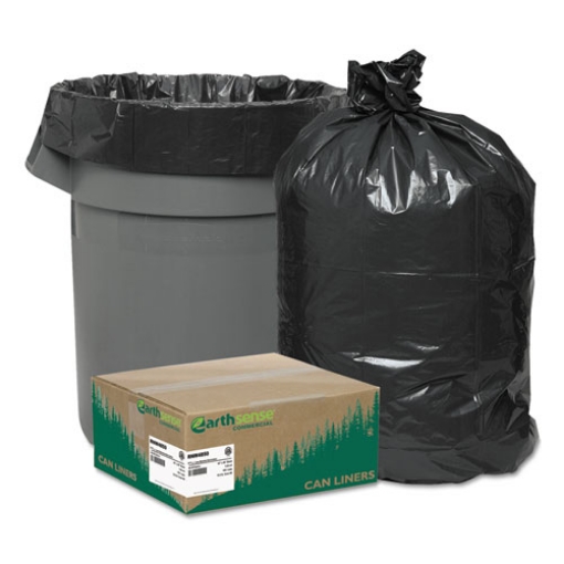 Picture of Linear Low Density Recycled Can Liners, 45 gal, 1.25 mil, 40" x 46", Black, 10 Bags/Roll, 10 Rolls/Carton