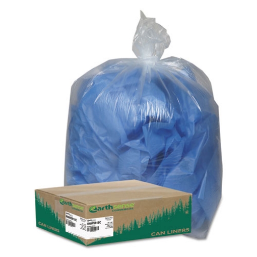 Picture of Linear Low Density Clear Recycled Can Liners, 60 gal, 1.5 mil, 38" x 58", Clear,10 Bags/Roll, 10 Rolls/Carton