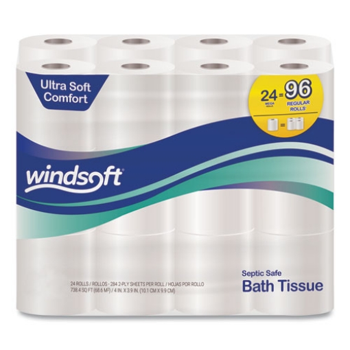 Picture of Premium Bath Tissue, Septic Safe, 2-Ply, White, 284 Sheets/Roll, 24 Rolls/Carton