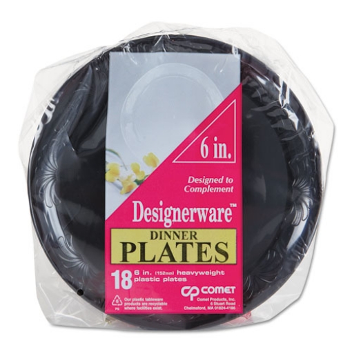 Picture of Designerware Plastic Plates, 6" Dia, Black, 10/pack, 18 Packs/carton