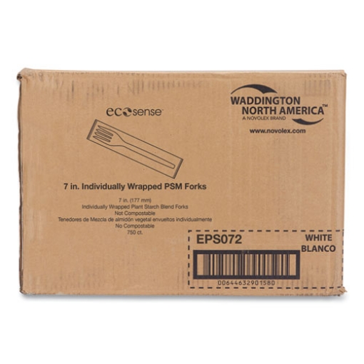 Picture of EcoSense Renewable Plant Starch Cutlery, Individually Wrapped, Fork, 7", 750/Carton