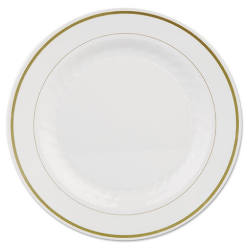 Picture of Masterpiece Plastic Plates, 10.25"dia, Ivory/gold, 10/pack, 12 Packs/carton