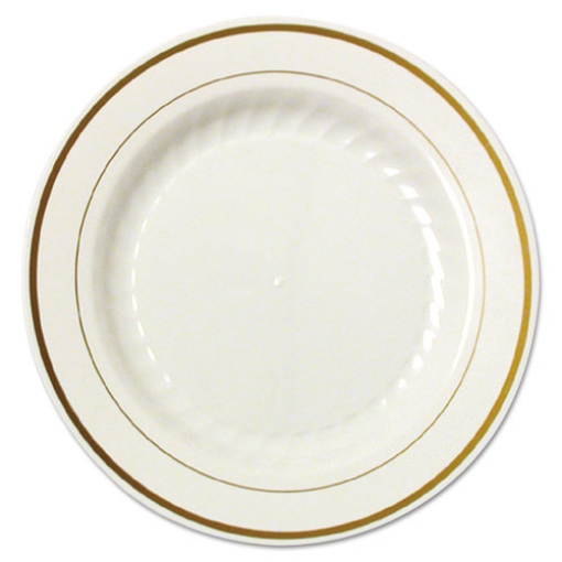 Picture of Masterpiece Plastic Plates, 6" Dia, Ivory/gold, 10/pack, 15 Packs/carton