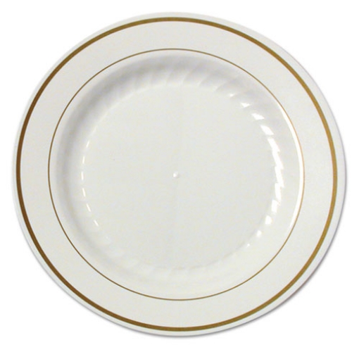 Picture of Masterpiece Plastic Plates, 7.5" Dia, Ivory/gold, 10/pack, 15 Packs/carton