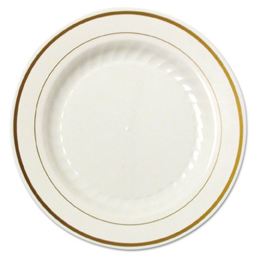 Picture of Masterpiece Plastic Plates, 9 In., Ivory/gold, 10/pack, 12 Packs/carton