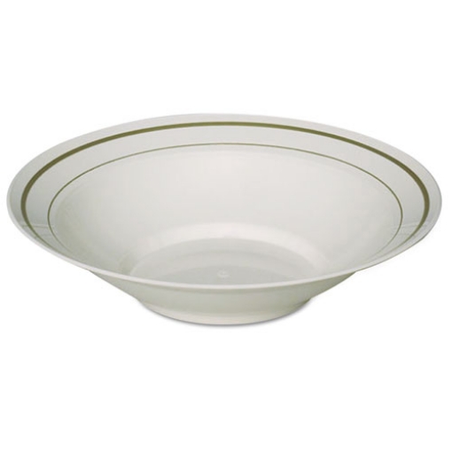 Picture of Masterpiece Plastic Bowls, 10 Oz, Ivory/gold, 10/pack, 15 Packs/carton